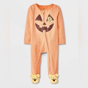 Disney Orange Pumpkin Footie with Bear Slippers